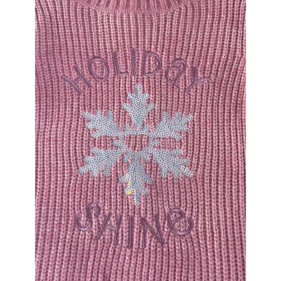 Margaux & Lexi Girls Pink Ribbed Snowflake Pullover Holiday Sweater Sz M New - Picture 3 of 7